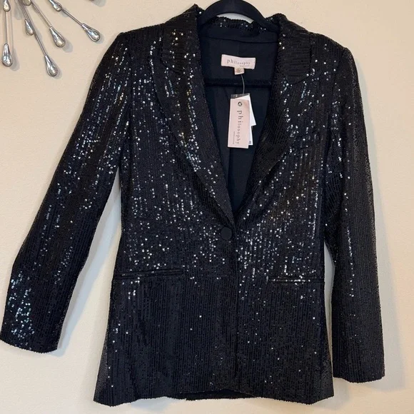 Philosophy Black Sequin Blazer Jacket Size Small NWT - Picture 4 of 15